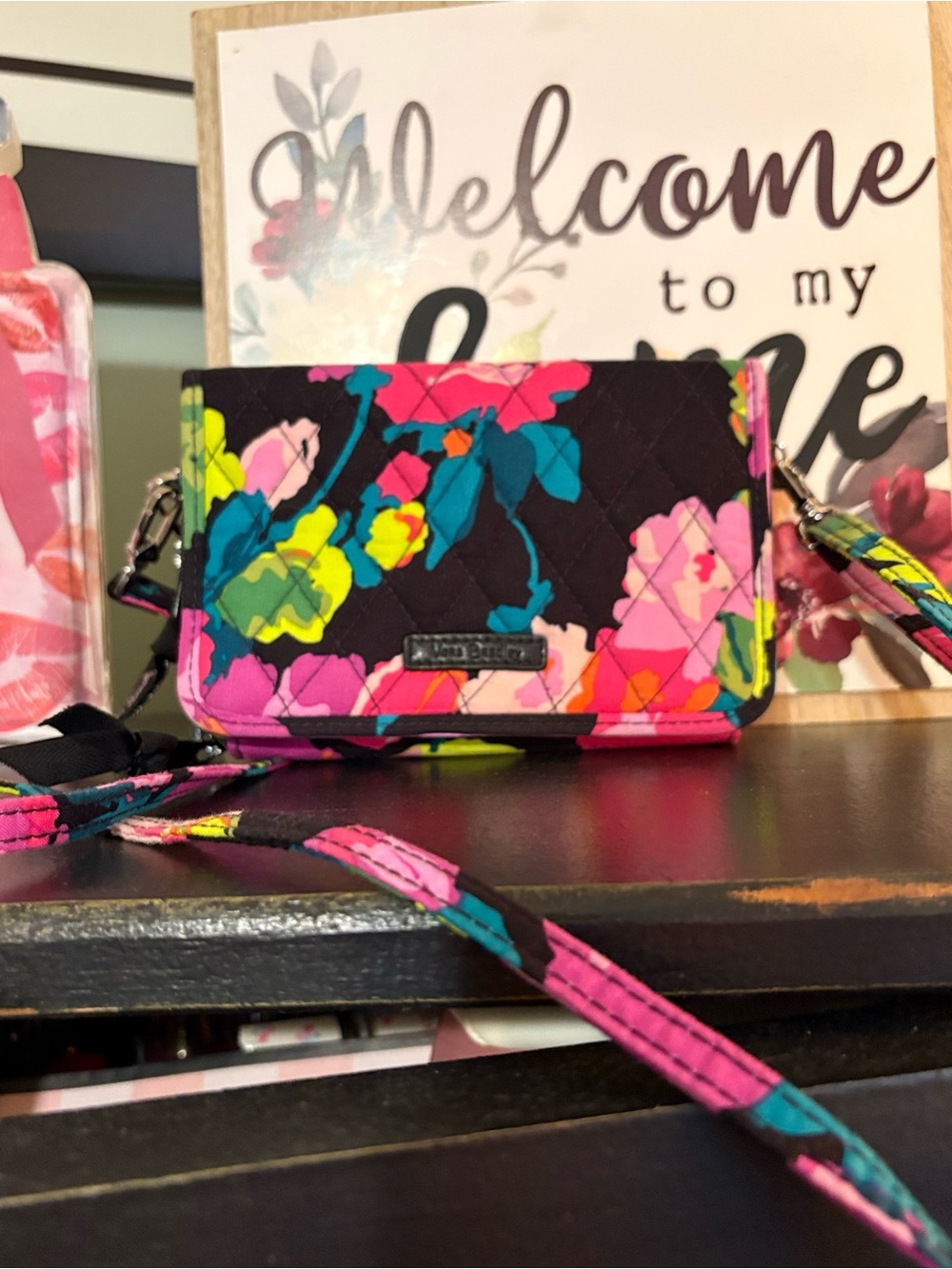 Vera Bradley Black Multi Quilted Floral Crossbody Wallet